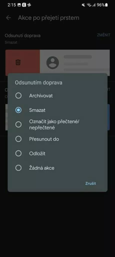 3 tipy aplikace Gmail akce po přejetí prstem 3