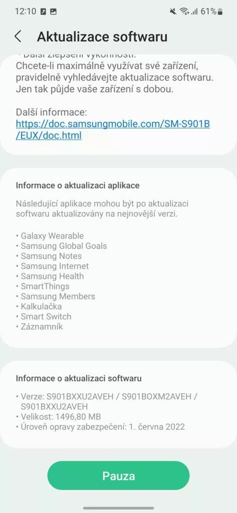 galaxy s22 aktualizace červen
