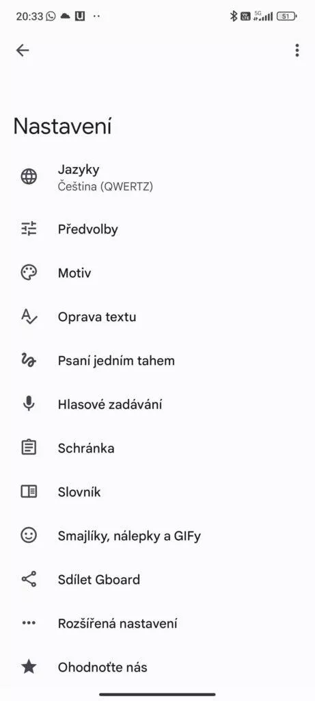 gboard nastavení