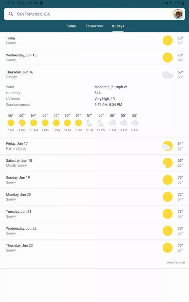 google weather app tablets