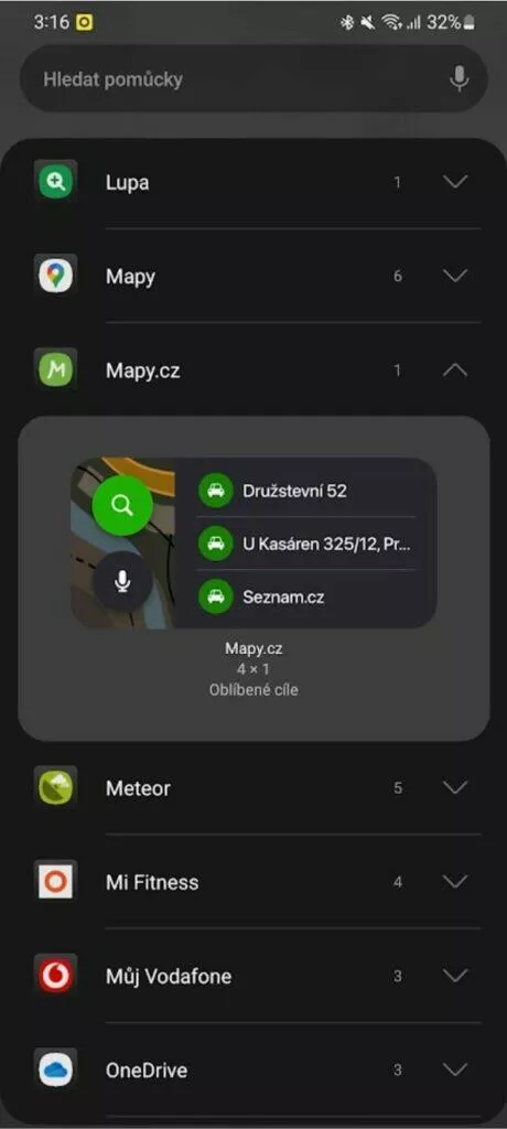 Mapy.cz widget cíle vyhledávání
