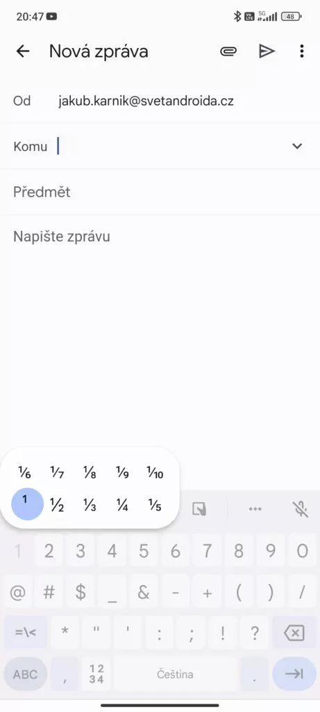 psaní zlomků gboard