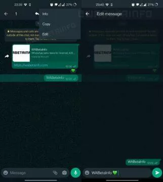 WhatsApp editace úprava úpravy zpráv ukázka