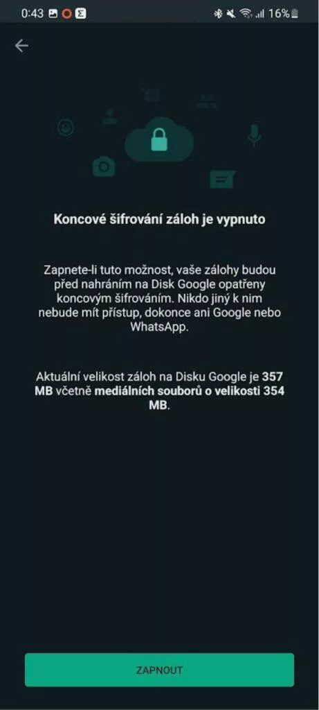 zálohování chatů šifrování