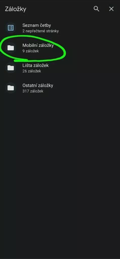 Android mobilní prohlížeč web záložky Google Chrome 3