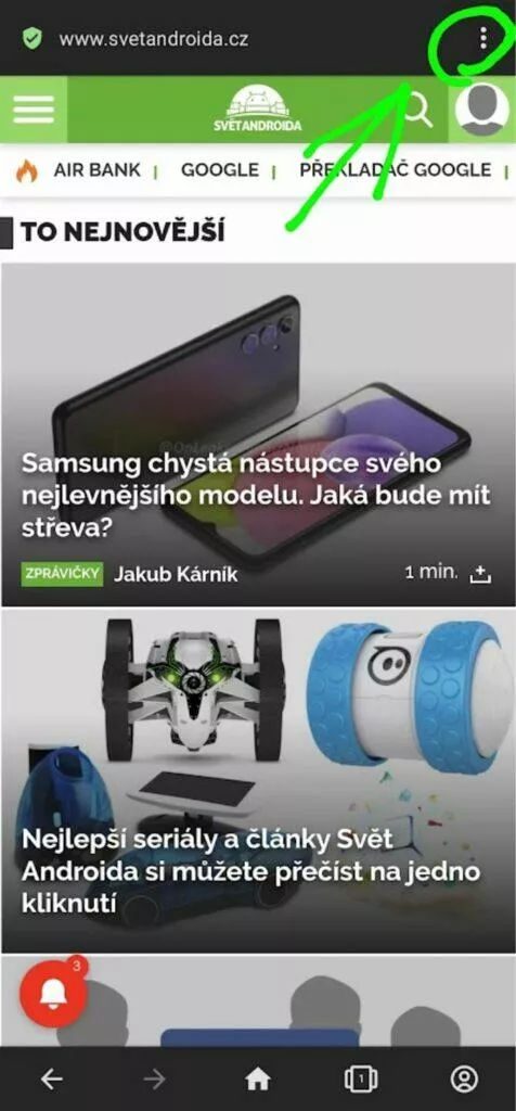 Android mobilní prohlížeč web záložky Opera 1