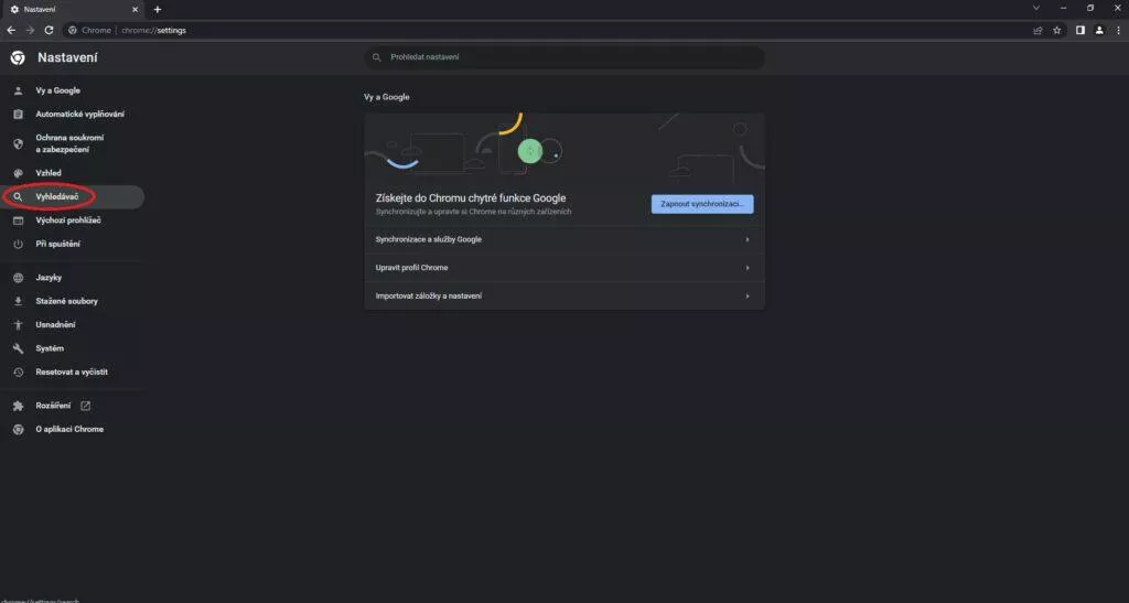 google chrome změna vyhledávače