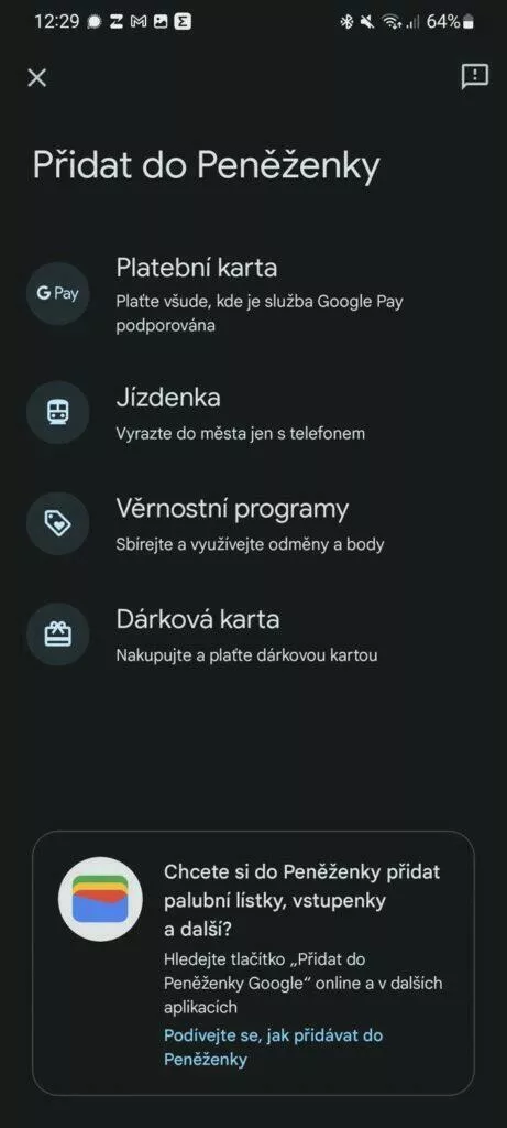 Google Peněženka Wallet náhrada Google Pay 4 přidat