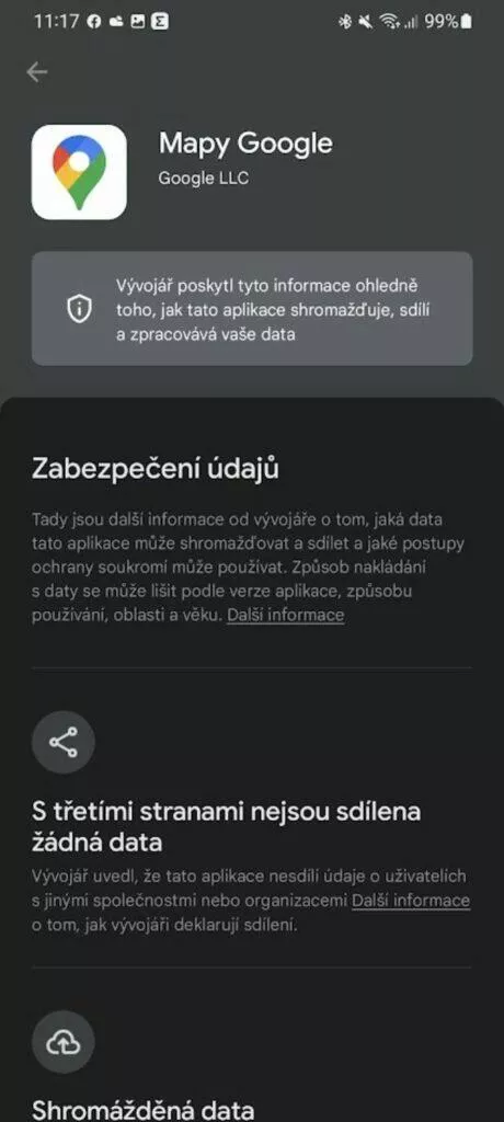 Obchod Google Play oprávnění aplikace zabezpečení údajů Mapy Google