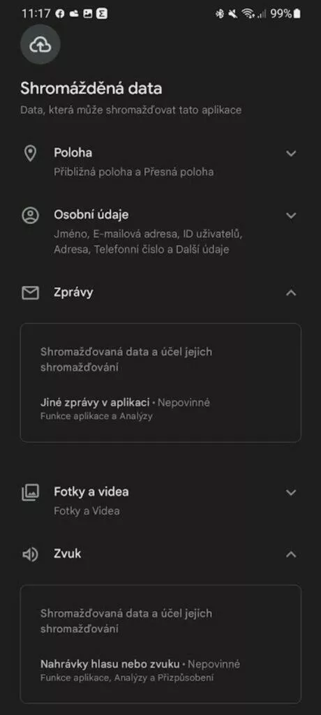 Obchod Google Play oprávnění aplikace zabezpečení údajů Mapy Google shromážděná data