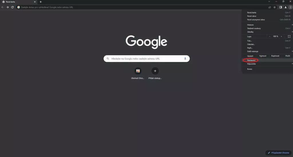 změna vyhledávače chrome windows