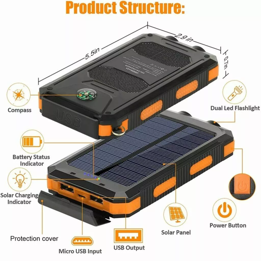 20 000mAh powerbanka se solárním panelem parametry