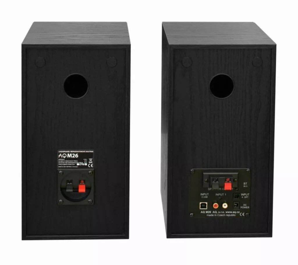 AQ M26 Bluetooth reproduktory záda konektory