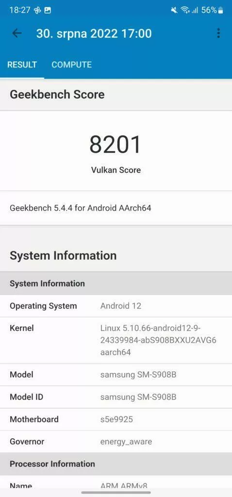 galaxy s22 ultra geekbench vulkan