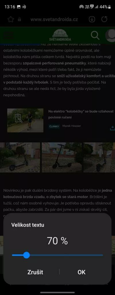 samsung internet písmo velikost změna