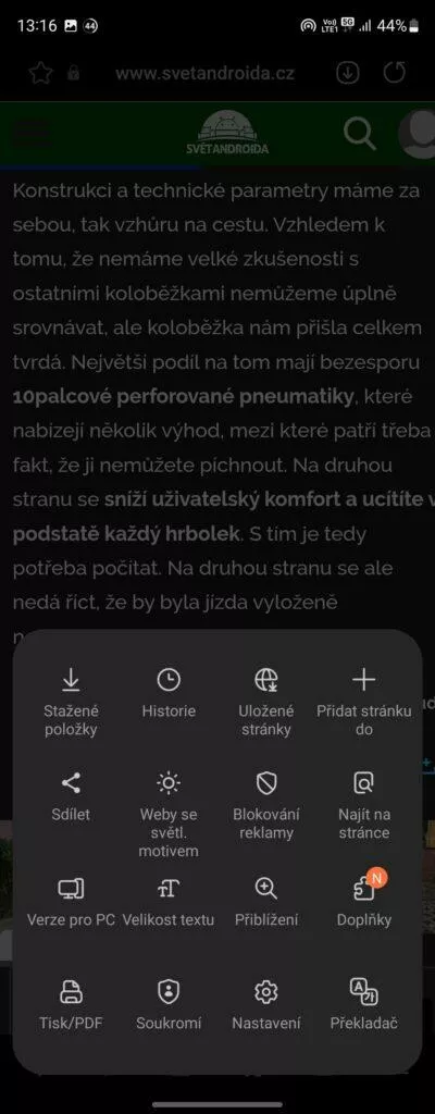 samsung internet velikost písma