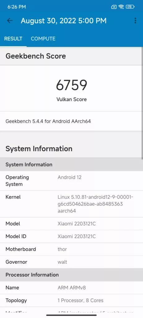 xiaomi 12s ultra geekbench vulkan