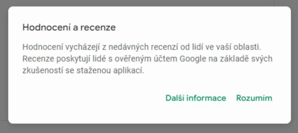 hodnocení recenze Obchod Google Play info CZ