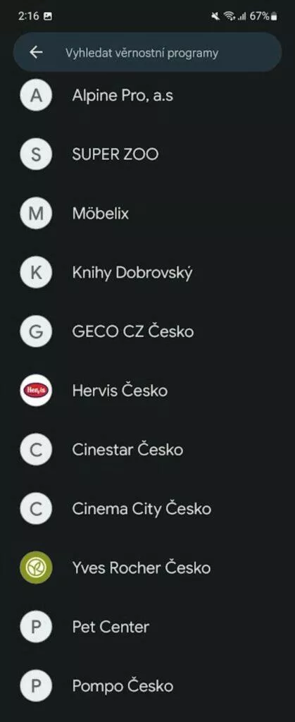 Peněženka Google věrnostní karty základní nabídka 3