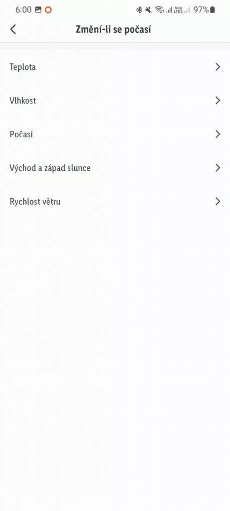 aplikace LIDL Home automatizace počasí