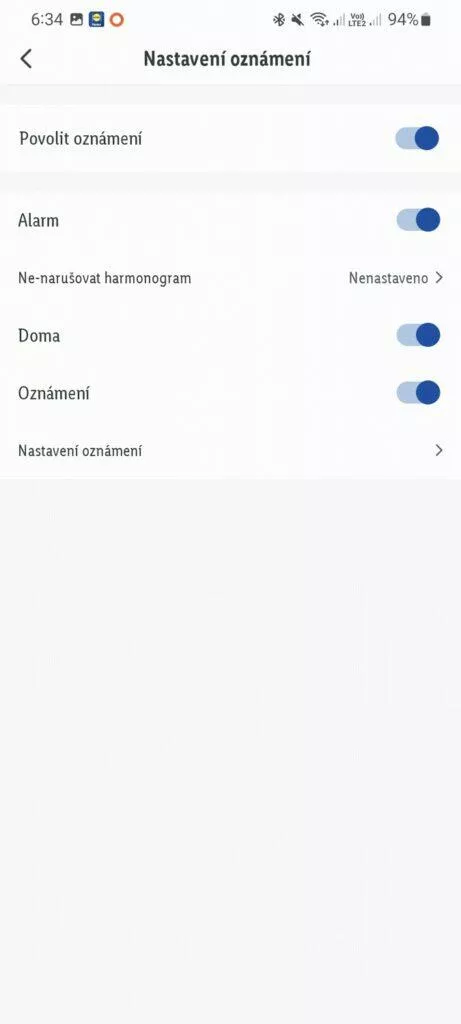 aplikace LIDL Home nastavení oznámení