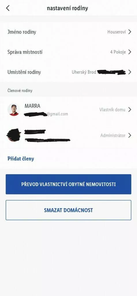 aplikace LIDL Home nastavení rodiny