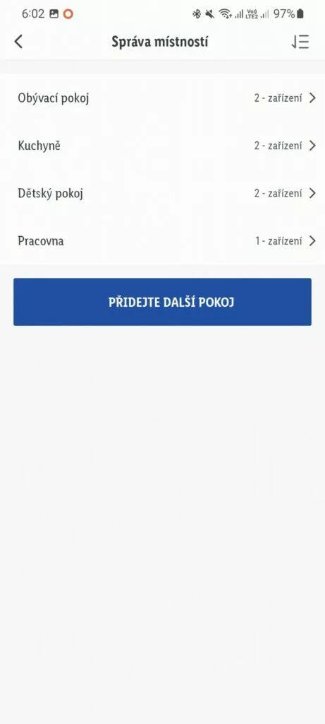 aplikace LIDL Home správa místností