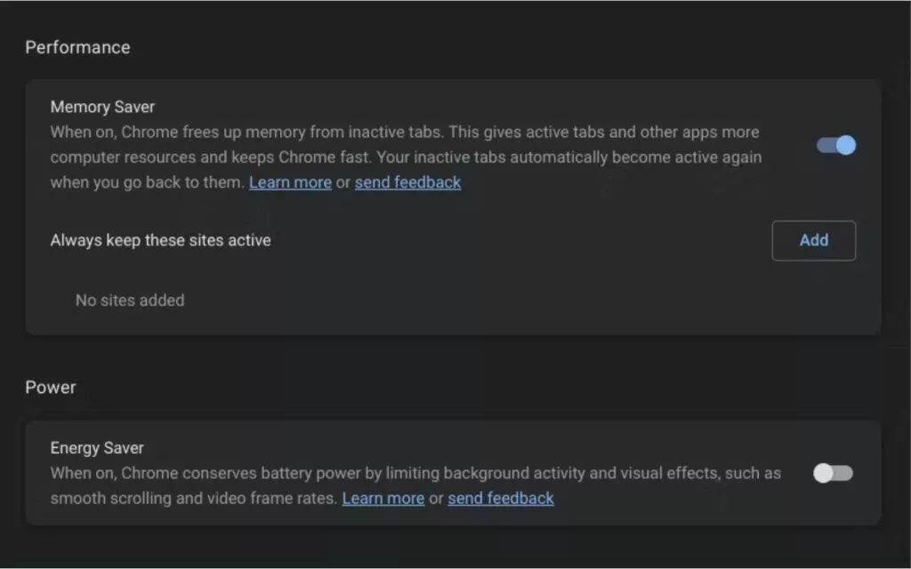 Google Chrome Canary Memory saver spořič operační paměti zapínání