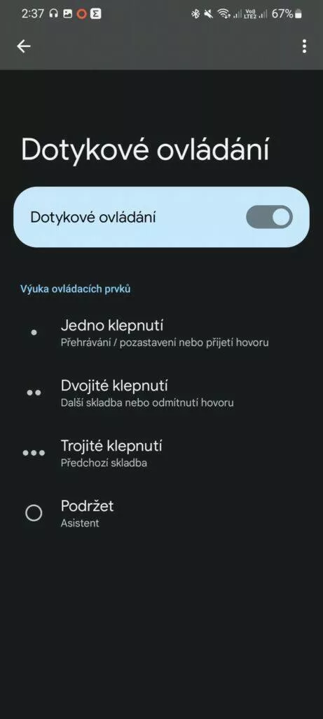 Google Pixel Buds A-Series aplikace 2 dotykové ovládání