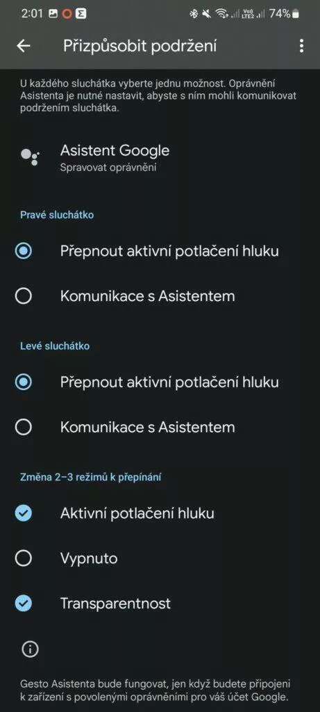 Google Pixel Buds Pro aplikace 3 podržení