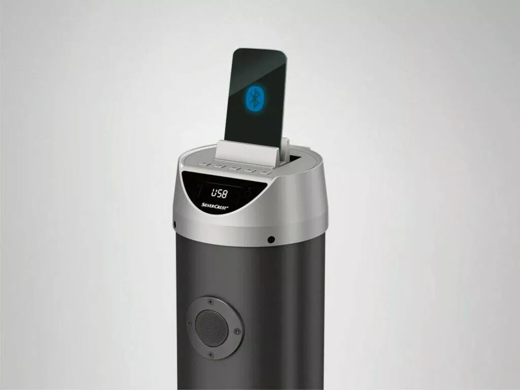 LIDL stojanový Bluetooth reproduktor Silvercrest akce sleva telefon