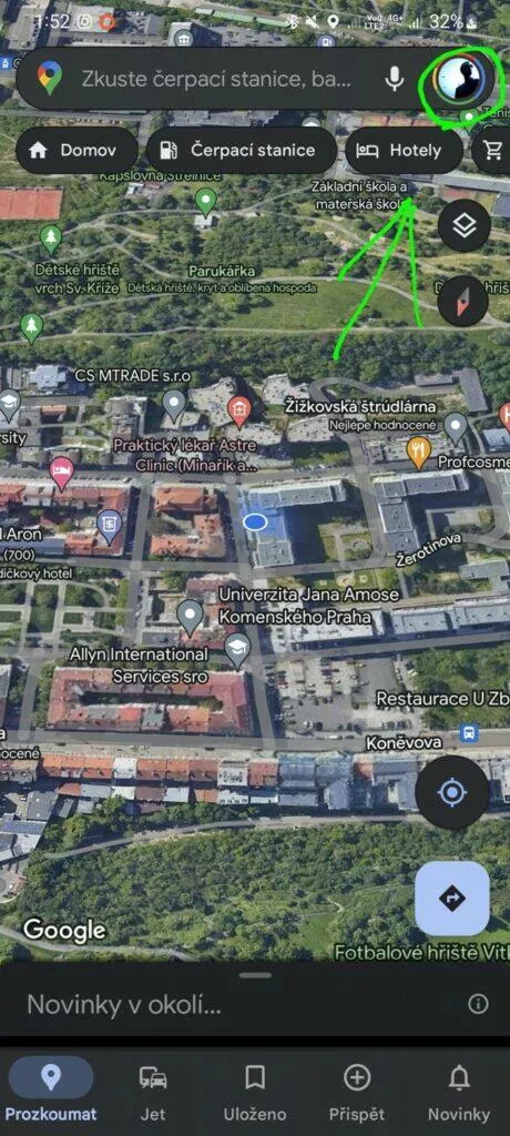 Mapy Google sdílení polohy jedném klepnutím zástupce 1 menu