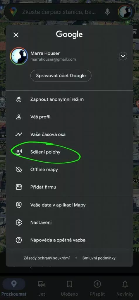 Mapy Google sdílení polohy jedném klepnutím zástupce 2 sdílení