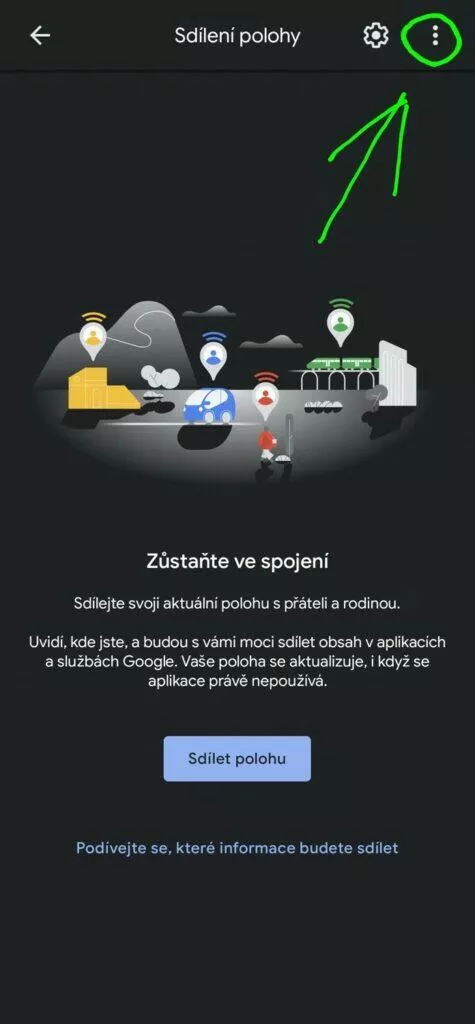 Mapy Google sdílení polohy jedném klepnutím zástupce 3 tři tečky