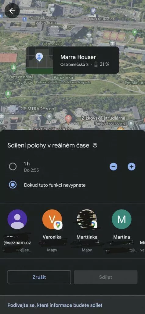Mapy Google sdílení polohy jedném klepnutím zástupce 7 parametry sdílení