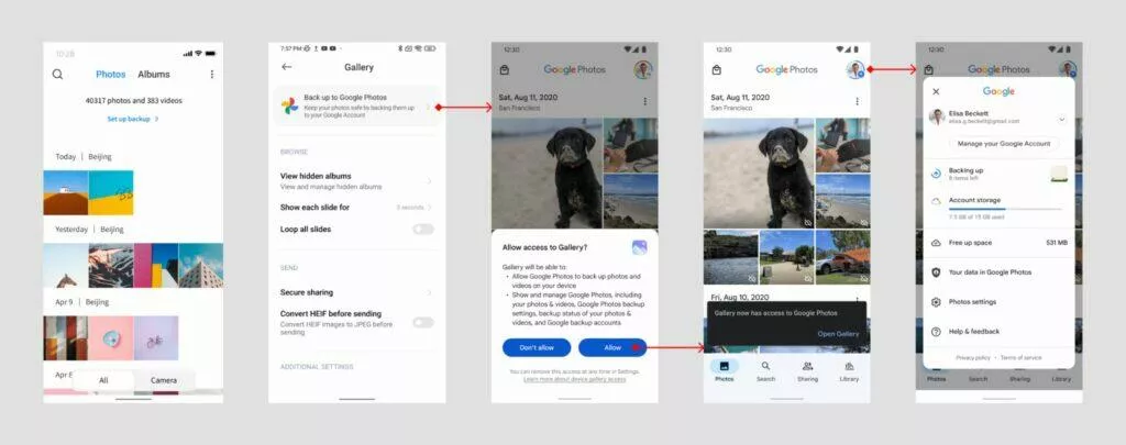MIUI Galerie Fotky Google záloha aplikace ukázka