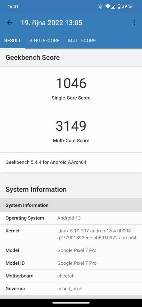 pixel 7 pro tensor G2 výkon