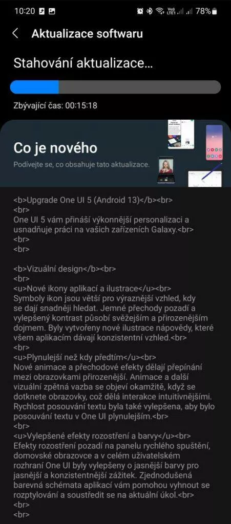 Samsung Galaxy S22 One UI 5.0 Android 13 update aktualizace changelog 1