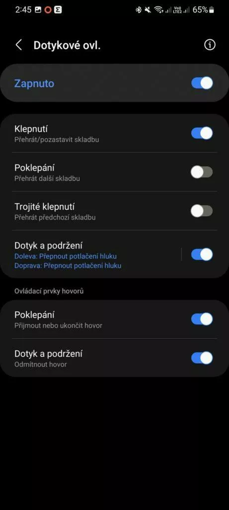 sluchátka Samsung Galaxy Buds2 Pro aplikace Galaxy Wearable 5 nastavení ovládání