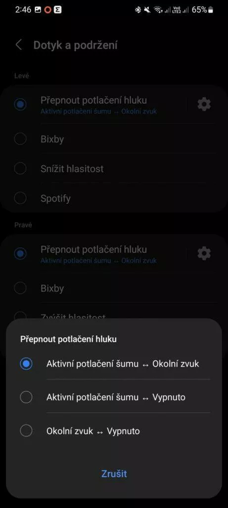 sluchátka Samsung Galaxy Buds2 Pro aplikace Galaxy Wearable 6 přepínání ANC transparentní mód