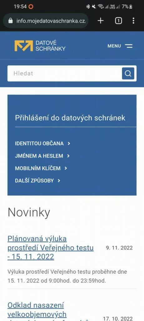 datová schránka nový vzhled mobil 1 homepage