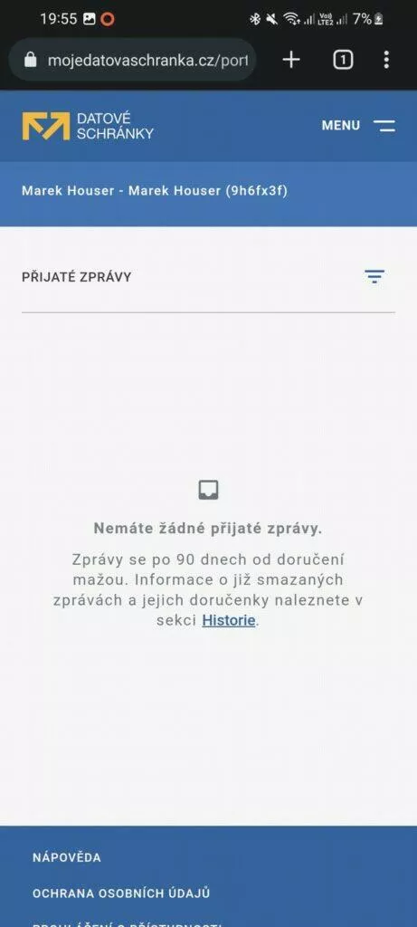 datová schránka nový vzhled mobil 2 přijaté zprávy