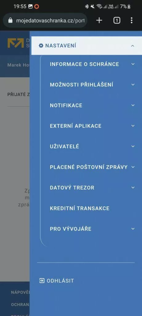 datová schránka nový vzhled mobil 4 nastavení