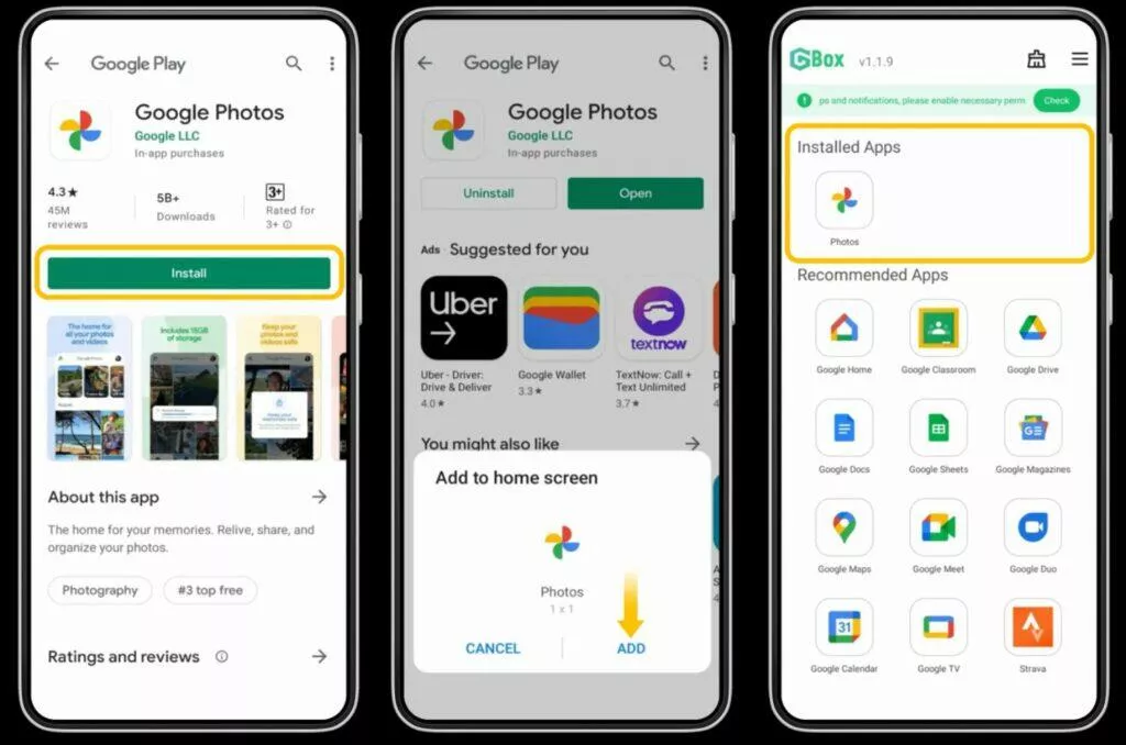 GBox Huawei Google služby aplikace ukázka 1