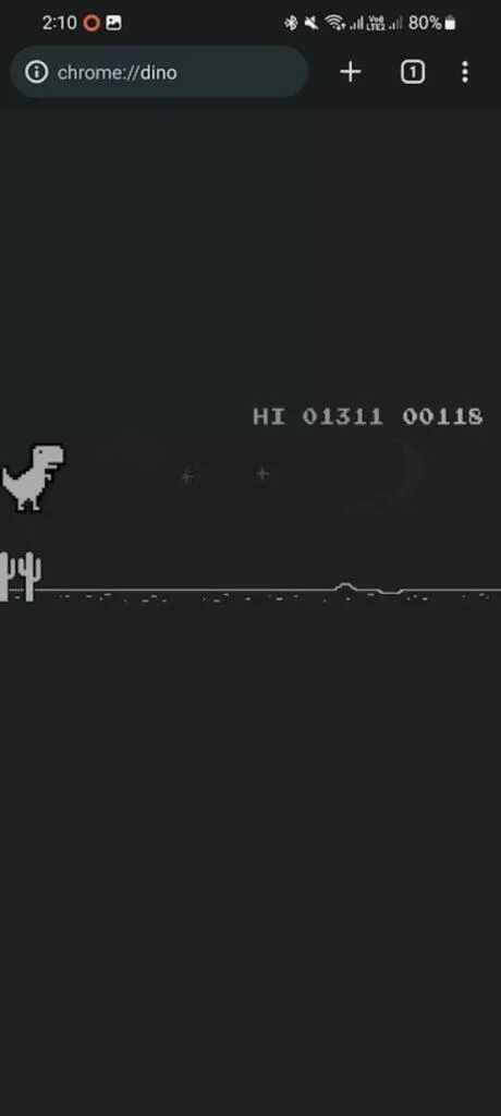 Google Chrome Dino hra Android widget hraní