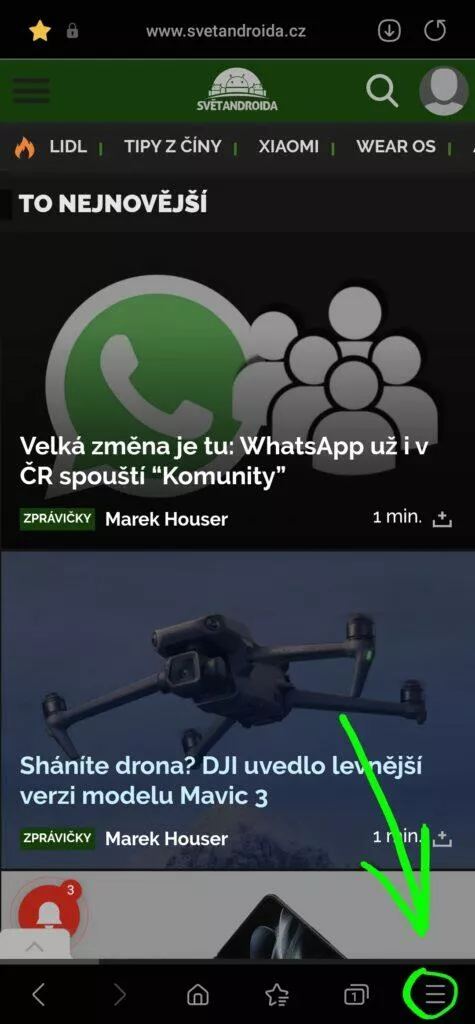 Google Chrome Samsung Internet záložky synchronizace návod 1 aplikace menu