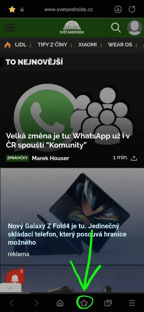 Google Chrome Samsung Internet záložky synchronizace návod 5 záložky