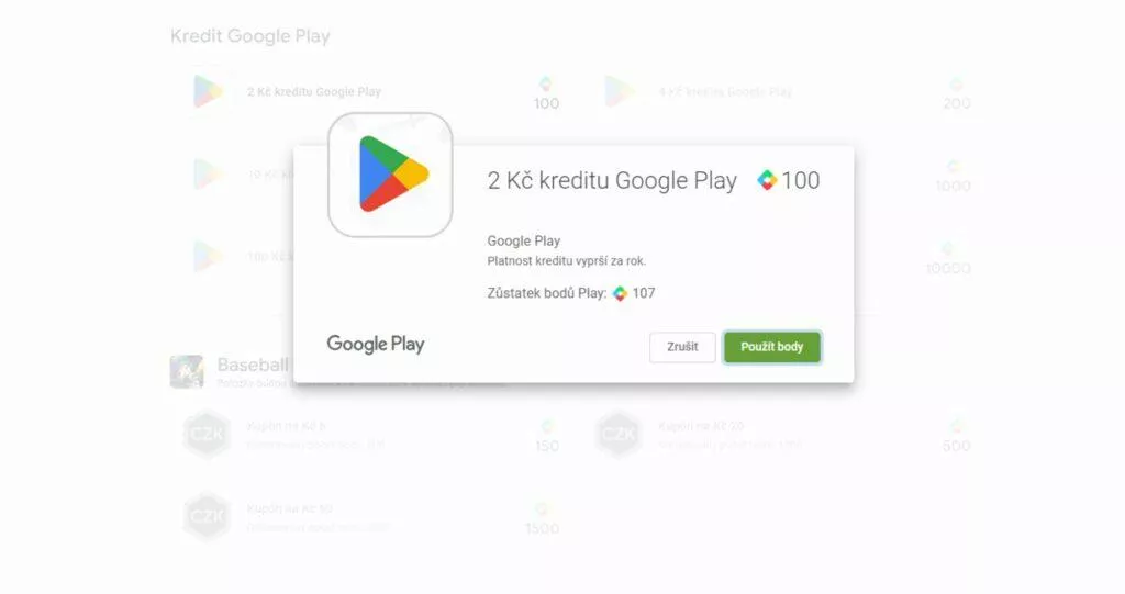 Google Play Points Body Google Play využití kredit Google Play