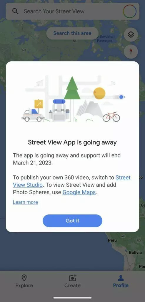 konec aplikace Street View oznámení 1