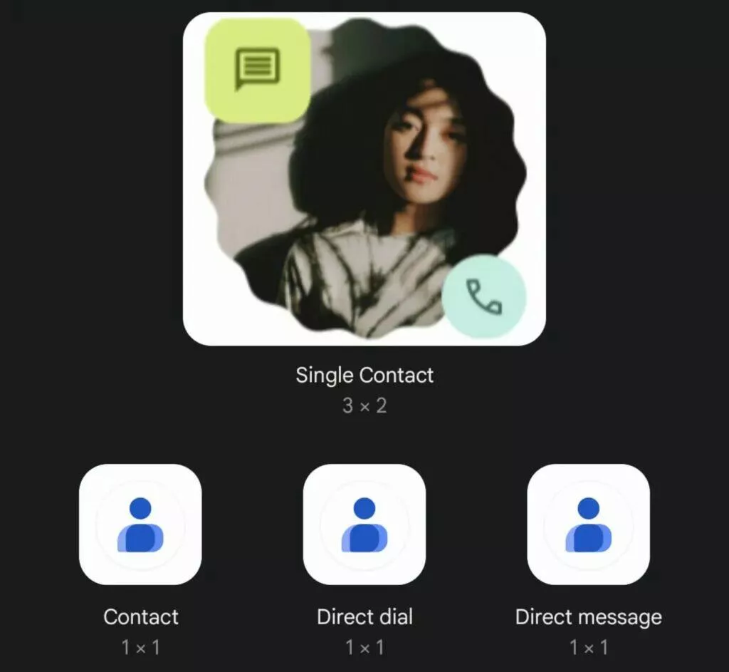 Kontakty Google nový widget Material You ukázka